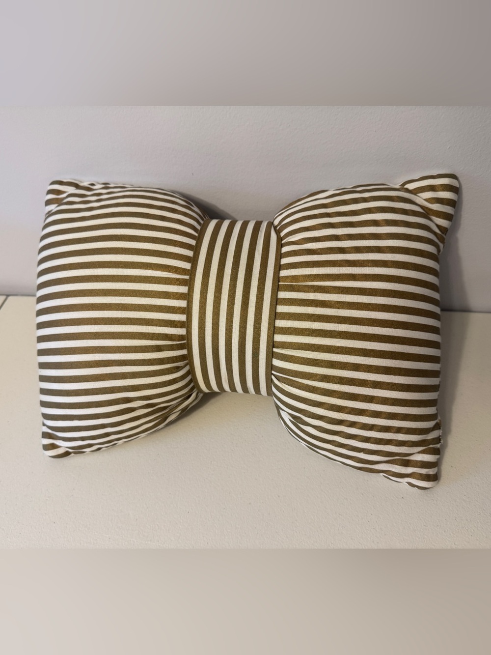 Striped Bow Lumbar Pillow in Gold and White - Home Accents
